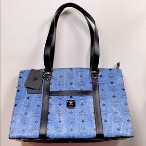 MCM Medium Denim Blue Visetos Tote